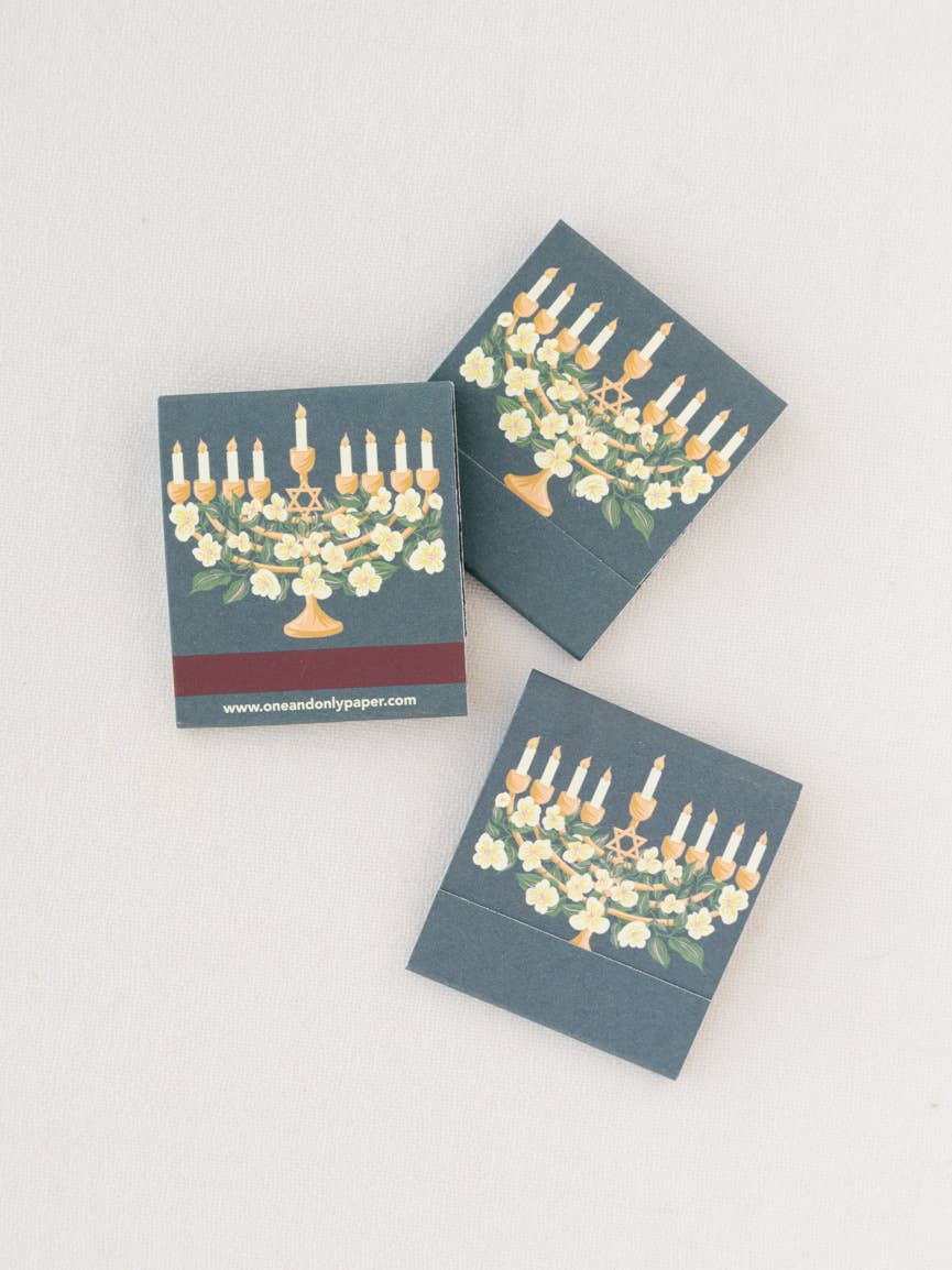 Floral Illustrated Menorah Printed 10 Stem Matchbooks