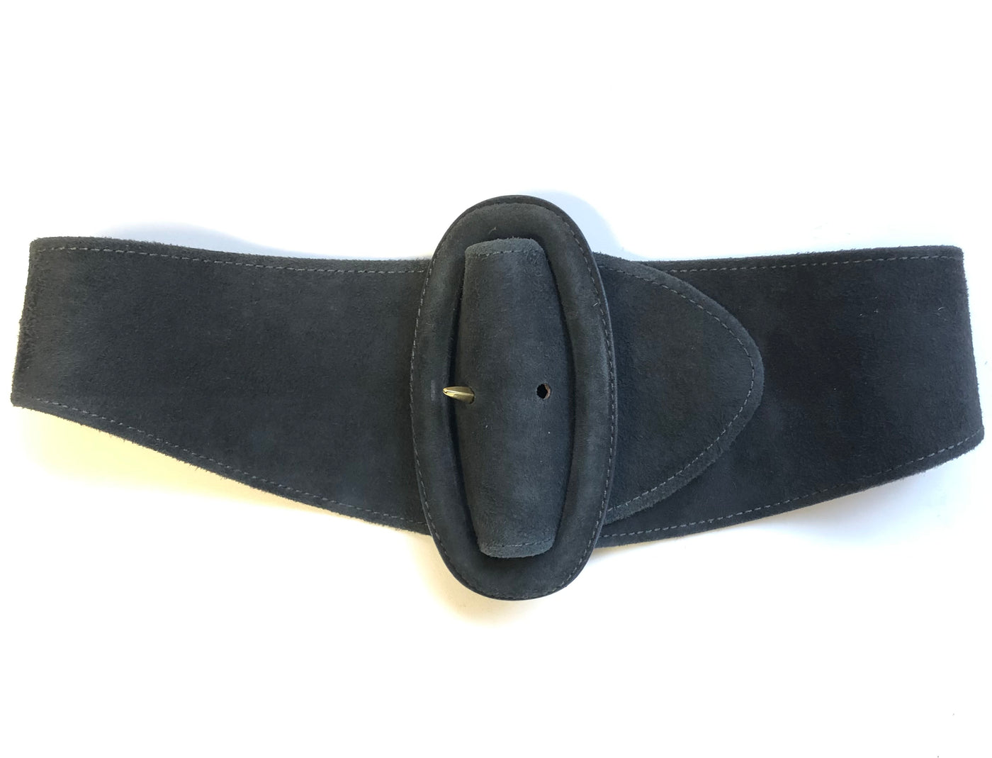 Donna Karan Soft Black Suede Leather Belt With Oval Buckle