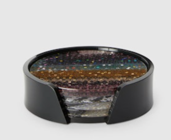 Resin Coaster Set. Chevron Paillettes