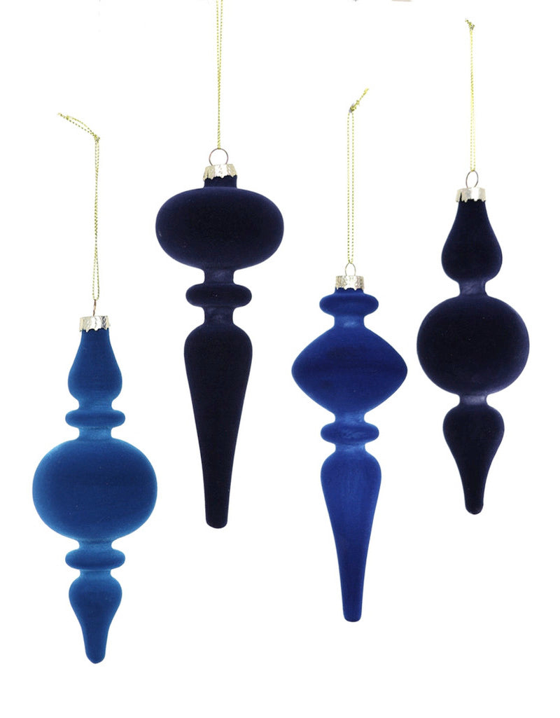 Blue Crushed Velvet Spindle Ornaments