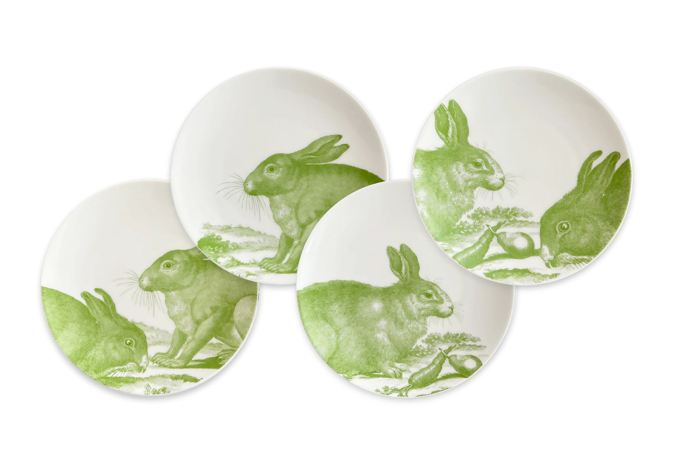Green Bunnies Canapé Plates - Boxed Set/4