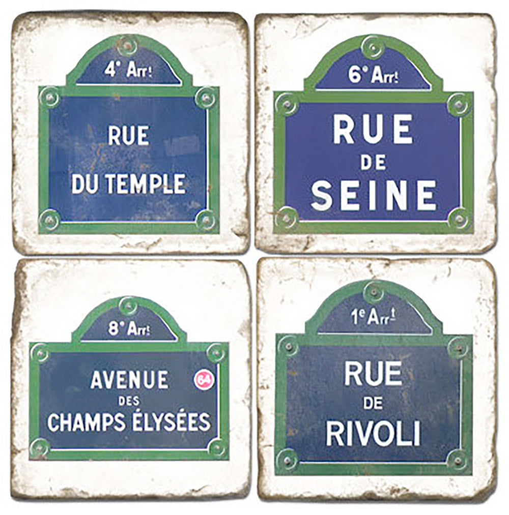 Paris Street Signs - Tumbled Marble Coasters