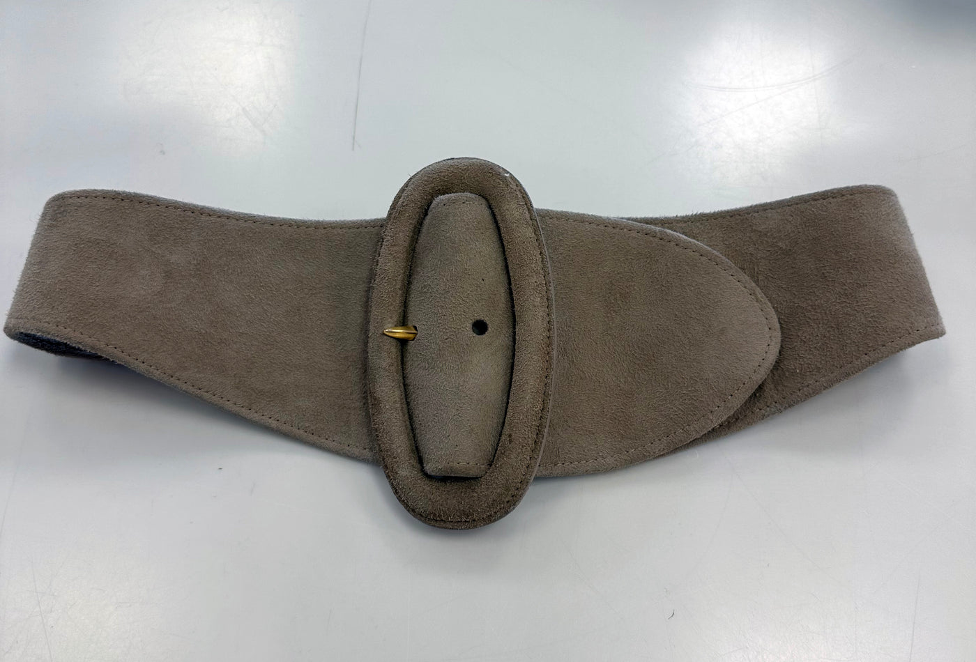 Donna Karan Taupe Suede Belt With Oval Buckle