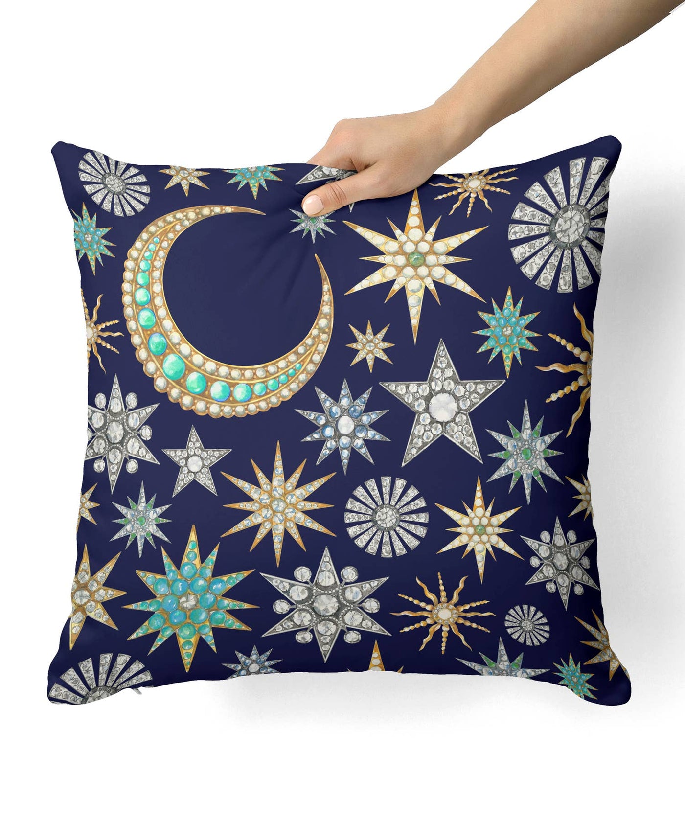 Star Brooches on Navy Pillow