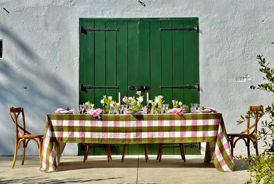 Gingham Linen Tablecloth In Pink and Green