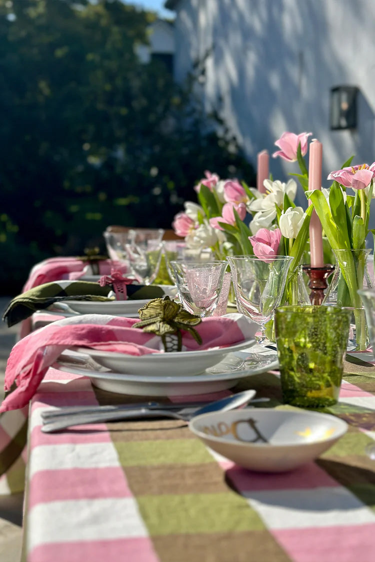 Gingham Linen Tablecloth In Pink and Green