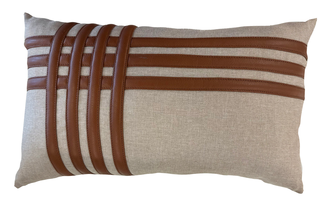 Medium Grid Linen and Leather Pillow