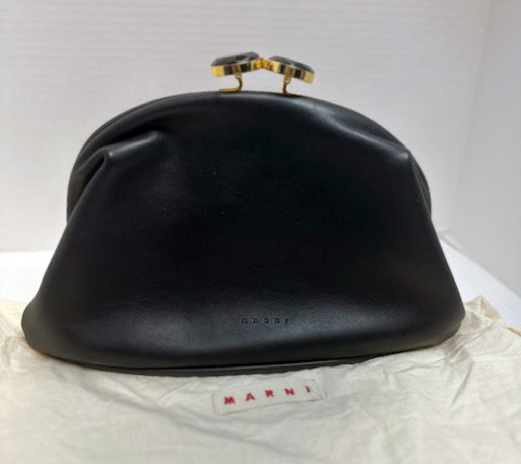 Marni Black Leather Pouch Kisslock Clutch Bag