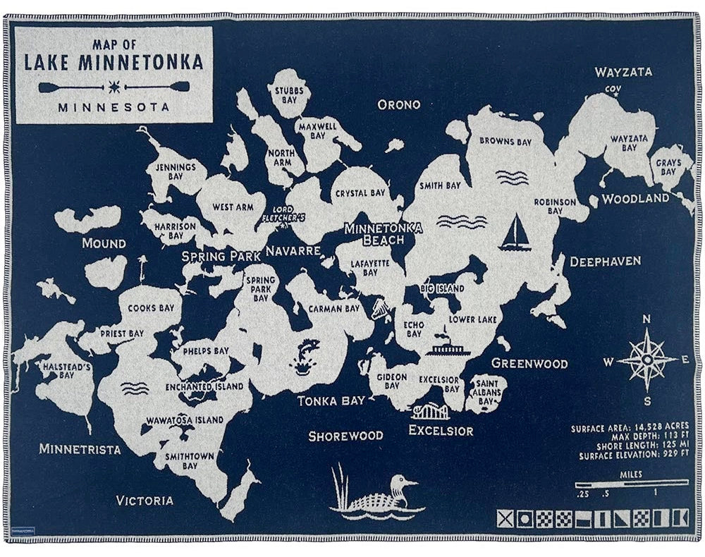 Lake Minnetonka Map Wool Throw Blanket