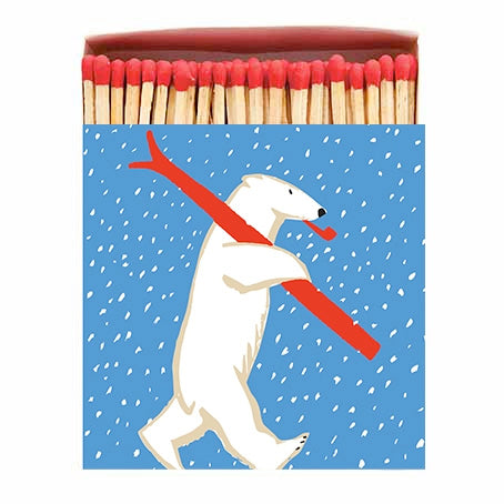 Skiing Polar Bear Square Safety Matches