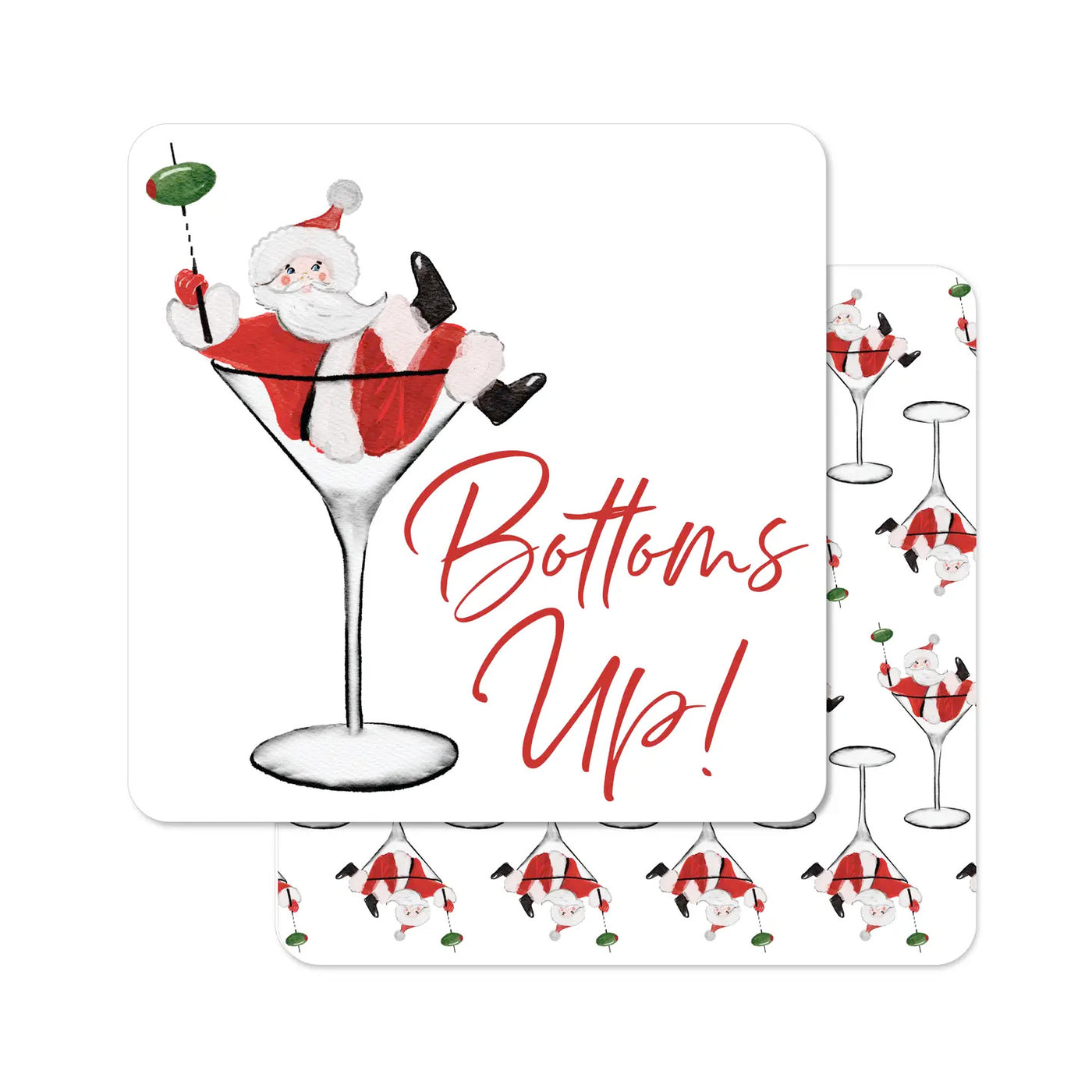 Bottoms Up Santa Martini Coasters