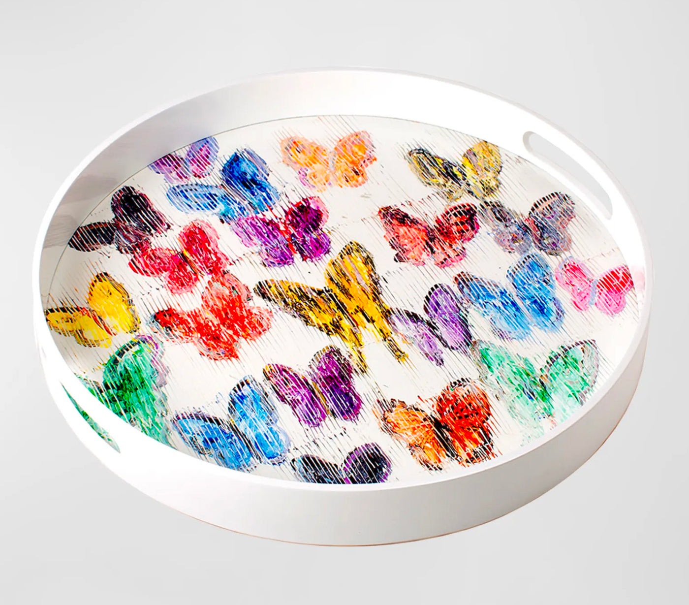 Spring Butterflies Lacquer Tray (round)
