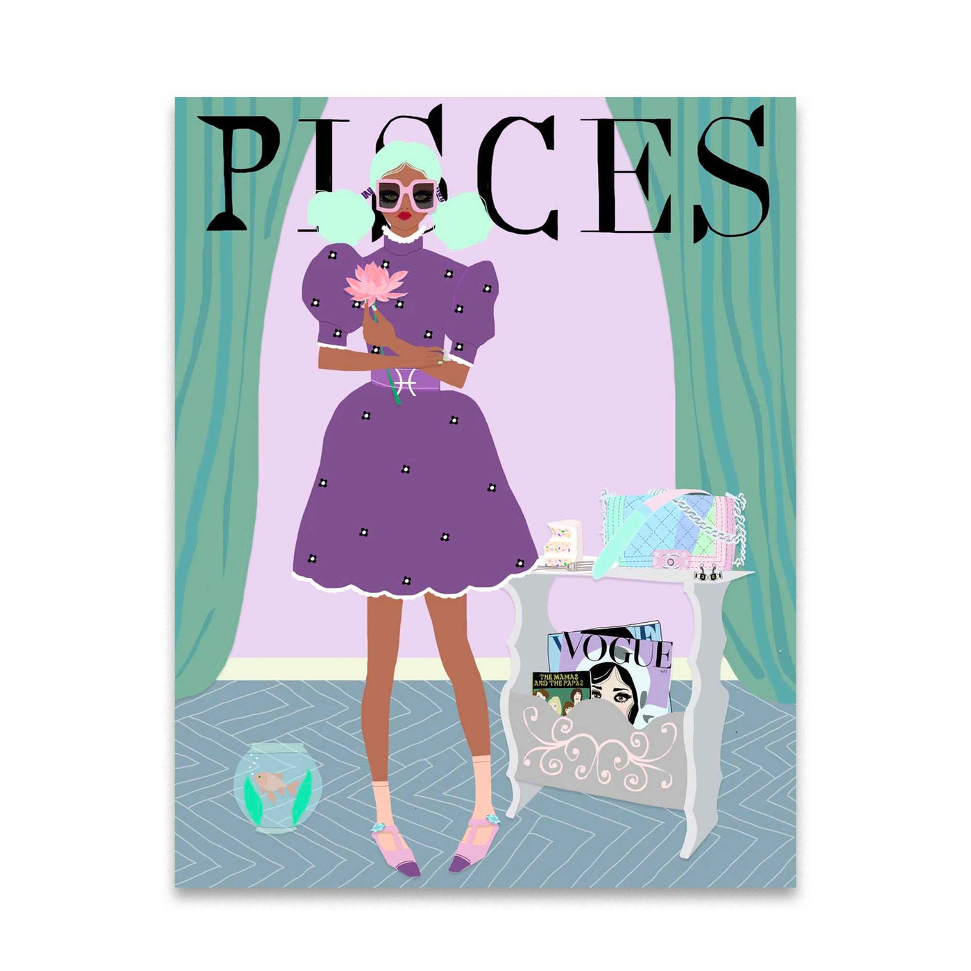 Pisces Glitter Card , Verrier Handcrafted, Cards- Julia Moss Designs