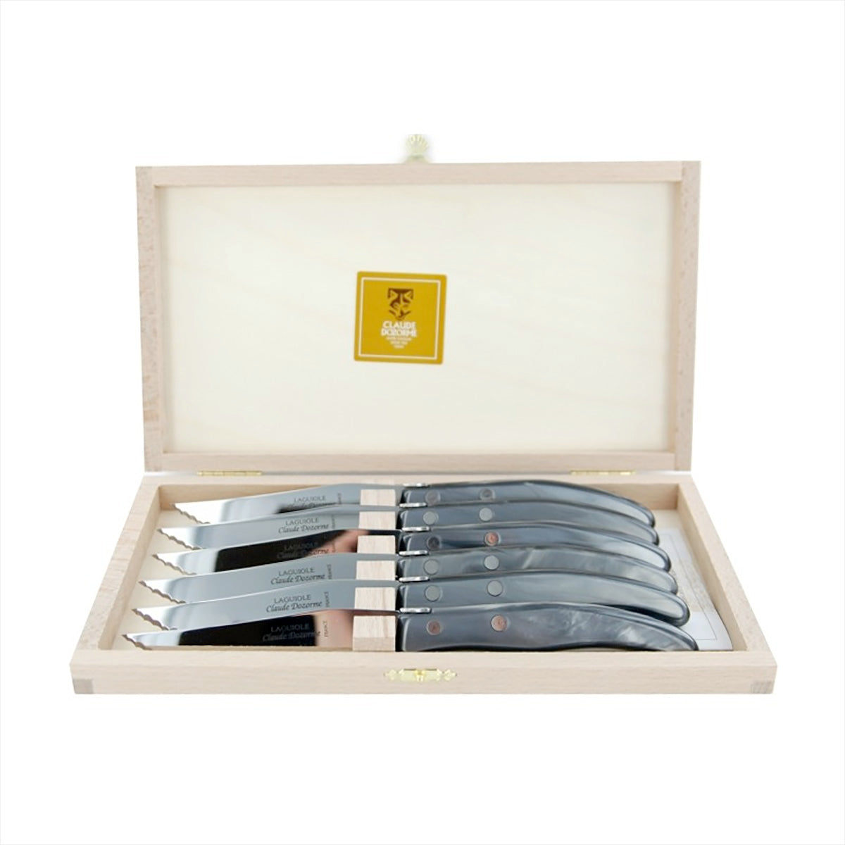 Set of 6 laguiole steak knives with Pink Madreperlato handle and