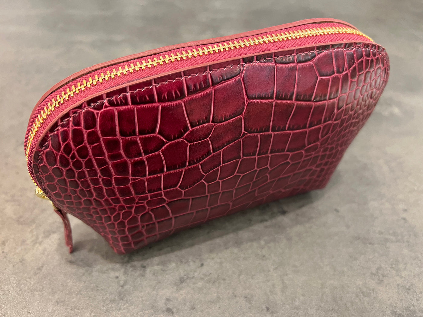 Cosmetic Case, Croc Embossed Leather